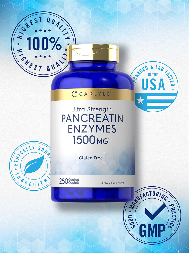 [Australia] - Pancreatin Digestive Enzymes | 1500mg | 250 Caplets | Non-GMO, Gluten Free | High Potency Formula | by Carlyle 