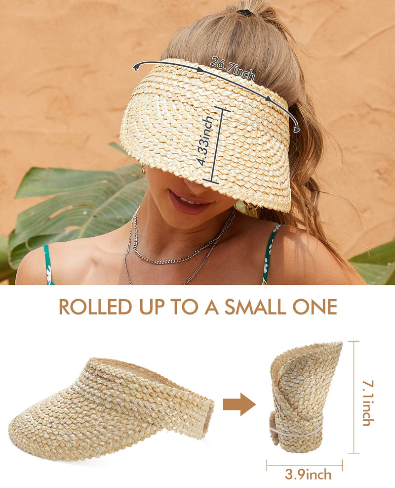 [Australia] - Sun Hats for Women, Straw Hats for Women, Beach Hats for Women, Straw Visors for Women, Made of Wheat Straw Visor 