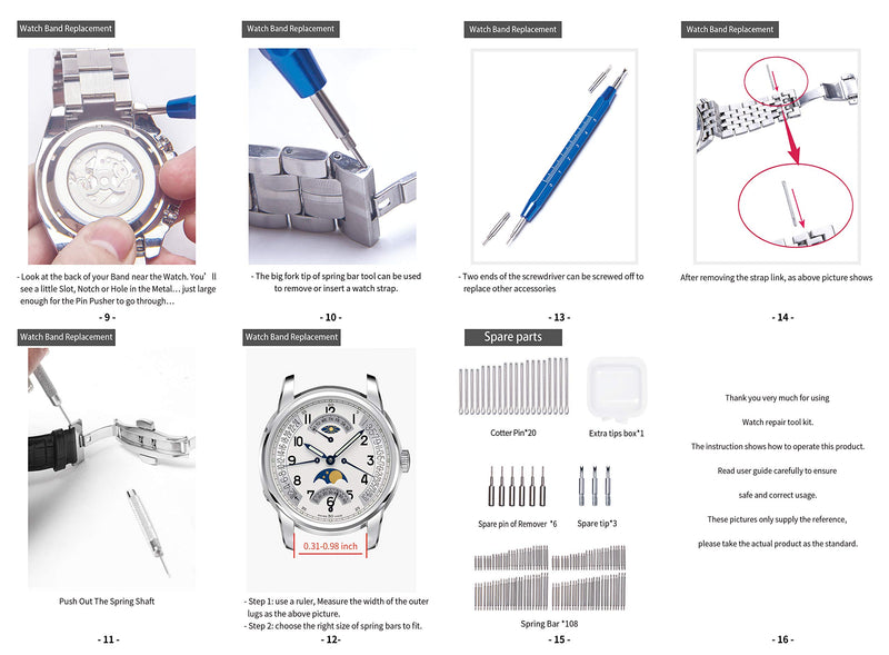 [Australia] - Watch Repair Kit - EasyTime Professional Watch Band Link Removal Tool, Watch Strap Remover Tool Kit, with Spring bar Tool Set, 108PCS Watch Pins for Watch Band Adjustment, Resizing and Replacement 