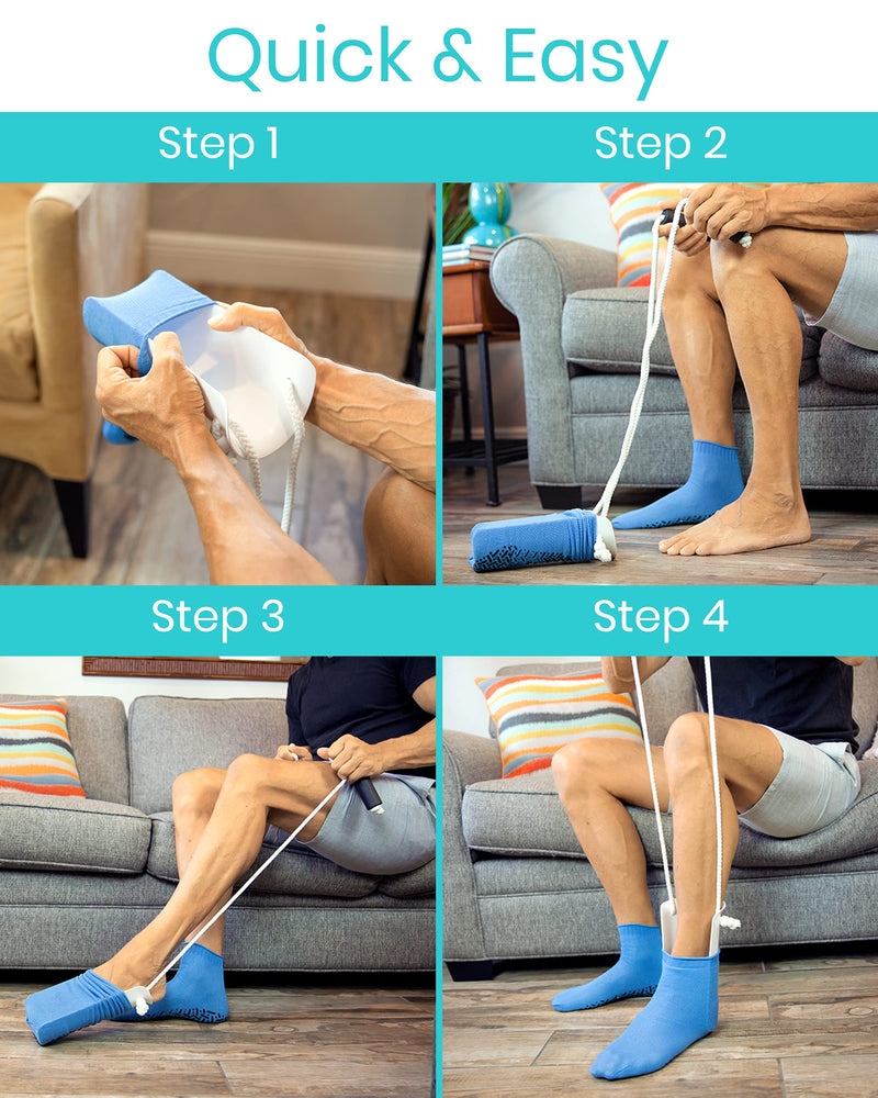 [Australia] - Vive Sock Aid - Easy On and Off Stocking Slider - Donner Pulling Assist Device - Sock Helper Aide Tool - Puller for Elderly, Senior, Pregnant, Diabetics - Pull Up Assistance Help 1 Count (Pack of 1) 
