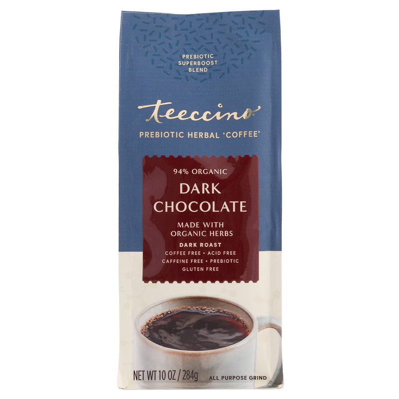 [Australia] - Teeccino Prebiotic SuperBoost™ Coffee Alternative – Dark Chocolate – Support Probiotics with Caffeine-Free Herbal Coffee Featuring 3 Vegan Prebiotics for Gut Health & Enhanced Mood, 10 Ounce 