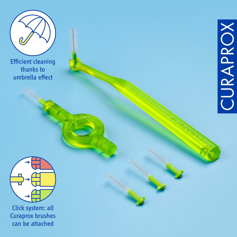 [Australia] - Curaprox CPS 011 Prime Start Interdental Brush Kit, Lime Green - 5 x 1,1mm - 5,0mm Interdental Brushes + 2 Interdental Toothbrush Holders 5 Piece Set 