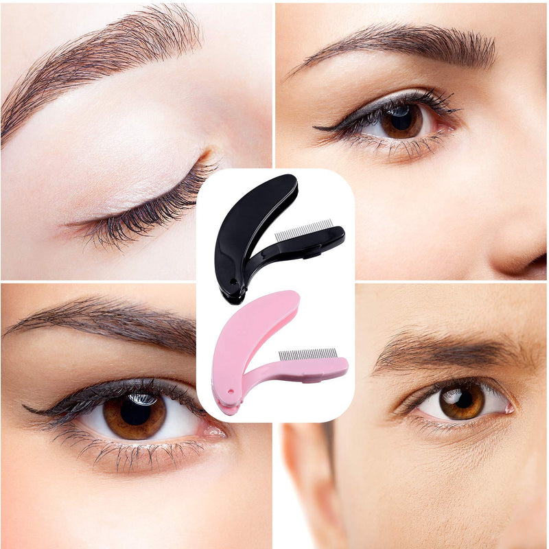 [Australia] - TecUnite Folding Eyelash Comb, Stainless Steel Teeth Eyebrow Comb Lash and Brow Makeup Brush (3 Black and 3 Pink) 