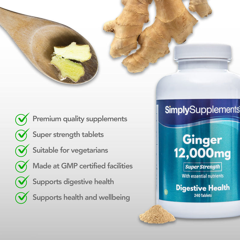 [Australia] - Ginger Tablets | Incredible 12000mg in Every Dose | Vegan & Vegetarian Friendly | Popular Supplement for Healthy Digestion & Travel Sickness | 240 Tablets = Up to 8 Month Supply | Manufactured in the UK 