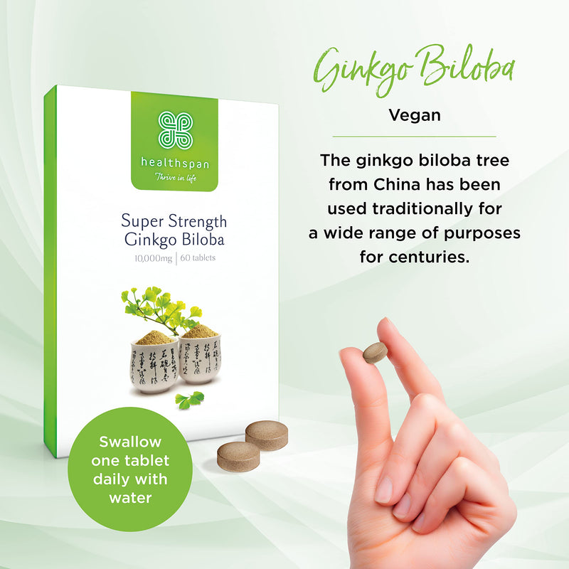 [Australia] - Healthspan Ginkgo Biloba 10,000 (120 Tablets) | Maximum Strength Ginkgo Extract | for Cognitive & Mental Function | Added Iodine & Vitamin B5 | Supports Energy | Vegan 
