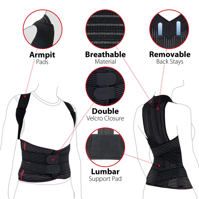 [Australia] - ORTONYX Full Back Support Brace with Removable Dorso-lumbar Pad - Upper and Lower Back Pain Relief, Thoracic Kyphosis, Rounded Shoulders, Posture Correction / S Small (Pack of 1) Black 