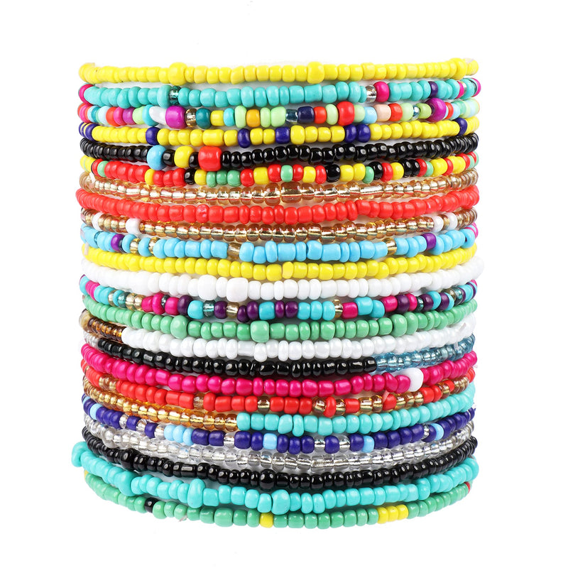 [Australia] - UBGICIG 24 Pieces Handmade Beaded Anklets Bracelets for Women Egirls Beach Boho Colorful Beads Ankle Bracelets Elastic Foot and Hand Chain Jewelry Style1:24Pcs 