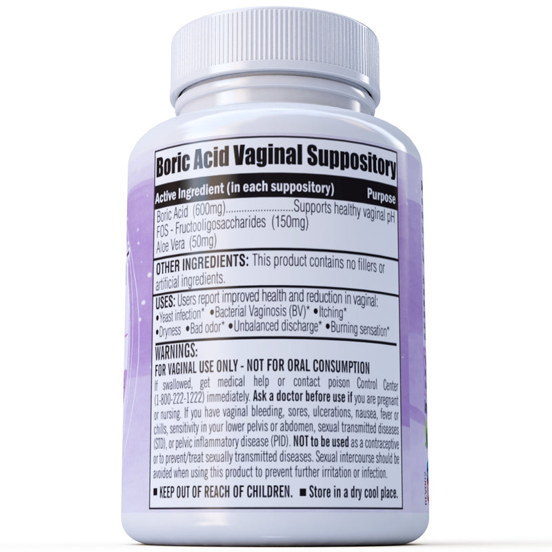 [Australia] - Boric Acid Vaginal Suppositories Plus Aloe Vera & FOS Probiotic Enhancer 800mg/ , 30 Count All Natural Made in USA 
