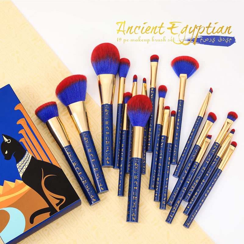 [Australia] - Docolor Makeup Brushes 19PCs Bastet Cat Makeup Brush Set Premium Synthetic Kabuki Foundation Blending Face Powder Blush Concealers Eyeshadow Fan Make Up Brushes Set, Ancient Egyptian Series 