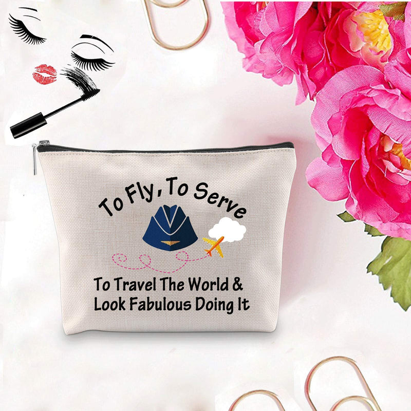 [Australia] - PXTIDY Flight Attendant Gifts Makeup Bag To Fly To Serve To Travel Cosmetic Bag Stewardess Aviation Gifts Flight School Graduation Gift Flight Attendant Travelling Gift (beige) beige 