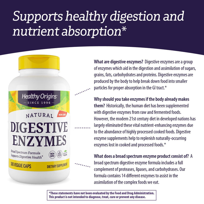 [Australia] - Healthy Origins Digestive Enzymes (Broad Spectrum, Non-GMO), 180 Veggie Caps, White 180 Count (Pack of 1) 