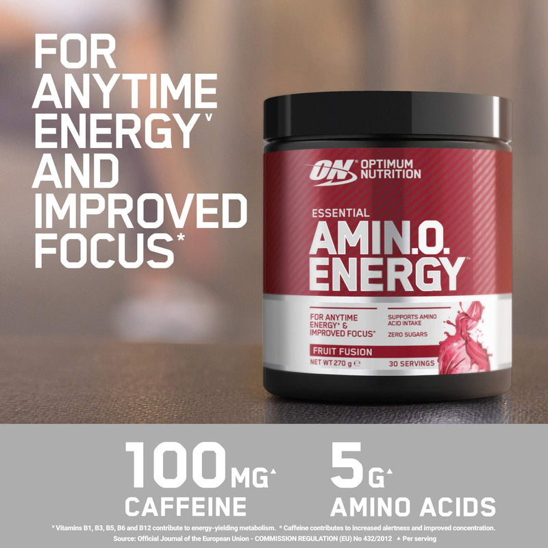 [Australia] - Optimum Nutrition Amino Energy Pre Workout Powder, Energy Drink with Beta Alanine, Vitamin C, Caffeine and Amino Acids, Fruit Fusion, 30 Servings, 270 g, Packaging May Vary 