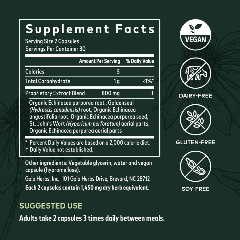 [Australia] - Gaia Herbs Echinacea Goldenseal - Immune Support Supplement for Maintaining a Healthy Respiratory System - with Organic Echinacea and Goldenseal Root - 60 Vegan Liquid Phyto-Capsules (10-Day Supply) 60 Count (Pack of 1) Standard Packaging 