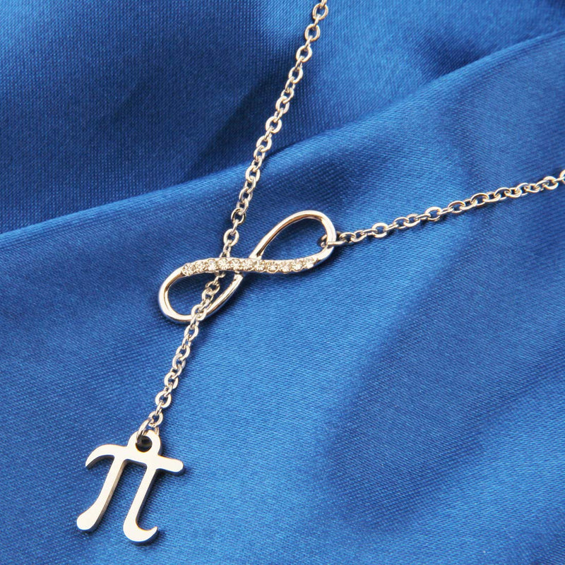 [Australia] - Unisex Pi Sign Infinity Lariat Necklace Bracelet Back to School Gift Science Jewelry Silver 