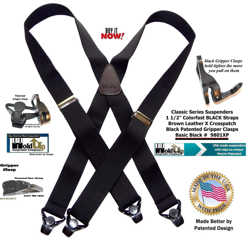 [Australia] - HoldUp Brand Classic Series Basic Black Suspenders with Black Gripper Clasp 