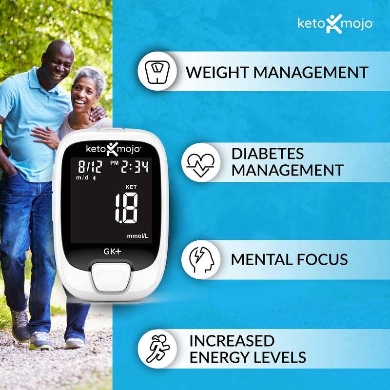 [Australia] - KETO-MOJO GK+ Bluetooth Glucose & Ketone Testing Kit + Free APP for Ketosis & Diabetes Management. 20 Blood Test Strips (10 Each), Meter, 20 Lancets, Lancing Device, and Control Solutions 