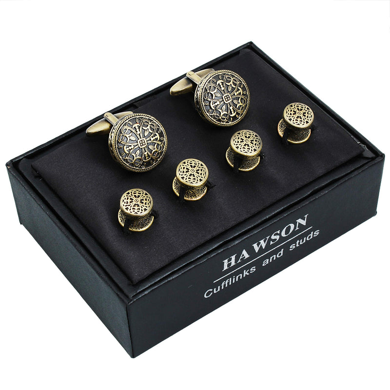 [Australia] - HAWSON Cufflink for Men with Tuxedo Shirt Studs, Cufflink and Tuxedo Shirt Studs for Men, Silver and Gold Tone Cuff Links for Men Anti-Brass ( 1 pairs cufflinks + 4 pcs studs) 