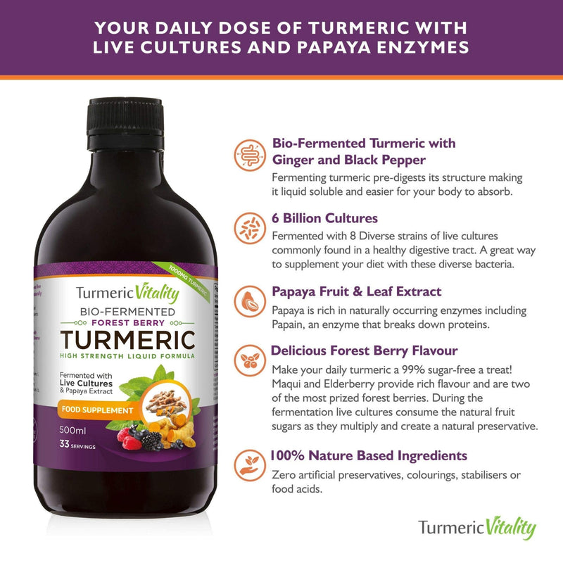 [Australia] - Turmeric Curcumin with BioCultures & Enzymes - Fermented High Strength Liquid Turmeric Supplement with Black Pepper & Ginger Equivalent to 2 Turmeric Capsules by Turmeric Vitality Forest Berry 
