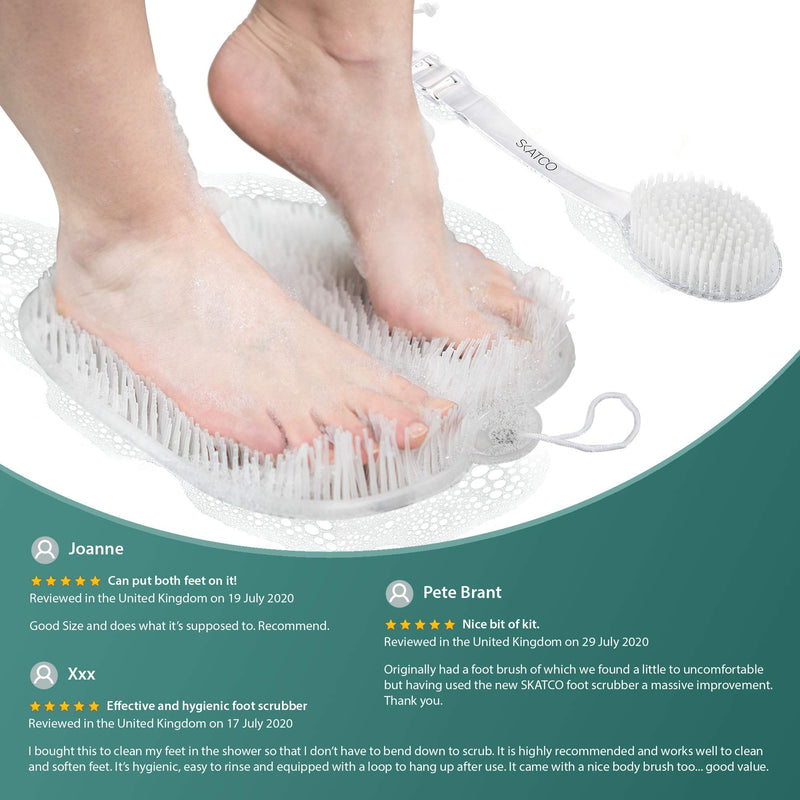 [Australia] - SKATCO Foot Scrubber for Shower and Body Brush Set. Comfortable to Stand Shower Feet Scrubber No Plastic Smell - Wet and Dry Brush Body Massager. Skin Care and Foot Care Shower Accessories - Clear 
