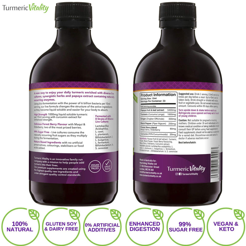 [Australia] - Turmeric Curcumin with BioCultures & Enzymes - Fermented High Strength Liquid Turmeric Supplement with Black Pepper & Ginger Equivalent to 2 Turmeric Capsules by Turmeric Vitality Forest Berry 