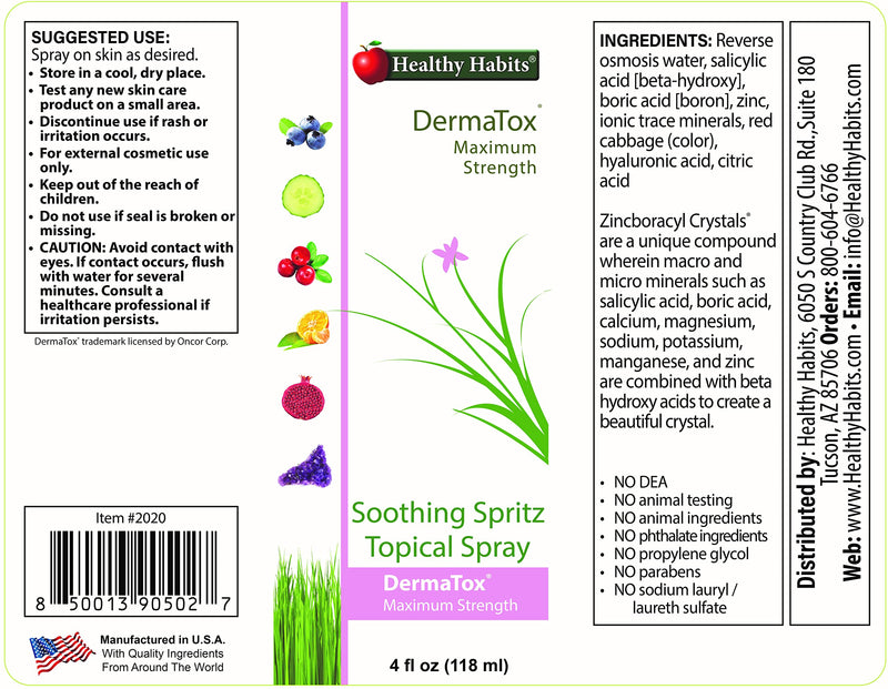 [Australia] - Healthy Habits DermaTox 4oz Soothing Spritz Topical Spray - All Natural, All Purpose, Safe and Effective Topical Spray Soothing Skin Nourishment 