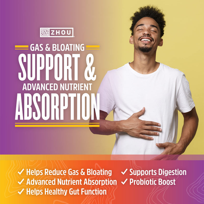 [Australia] - Zhou Nutrition Bloat Blast+ Digestive Enzymes with Probiotics, Bloating Relief for Women and Men, Reduce Water Retention and Improve Digestive Health, Vegan, Non-GMO, Gluten Free, 30 Servings 