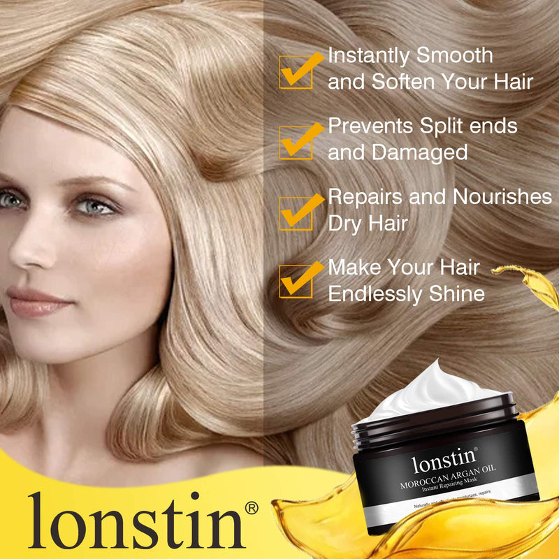 [Australia] - Hair Mask (300ml), lonstin Deep Conditioner Hair Treatment Mask, Moroccan Argan Oil Instant Repairing Mask for Dry Damaged Hair, Curly, Bleached Hair, Reduce split ends & Frizzy Control, 10.1Fl.Oz 