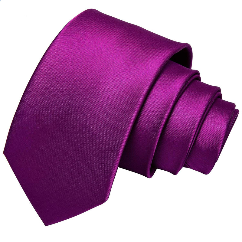 [Australia] - Barry.Wang Plain Men Ties for Wedding Business Handkerchief Cufflinks Necktie Set Solid Colors Bright Purple Satin 