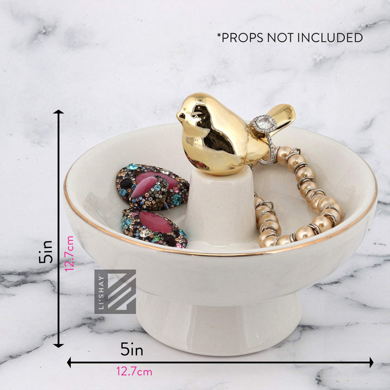 [Australia] - Ceramic Birdbath Ring Holder with Gold Bird 