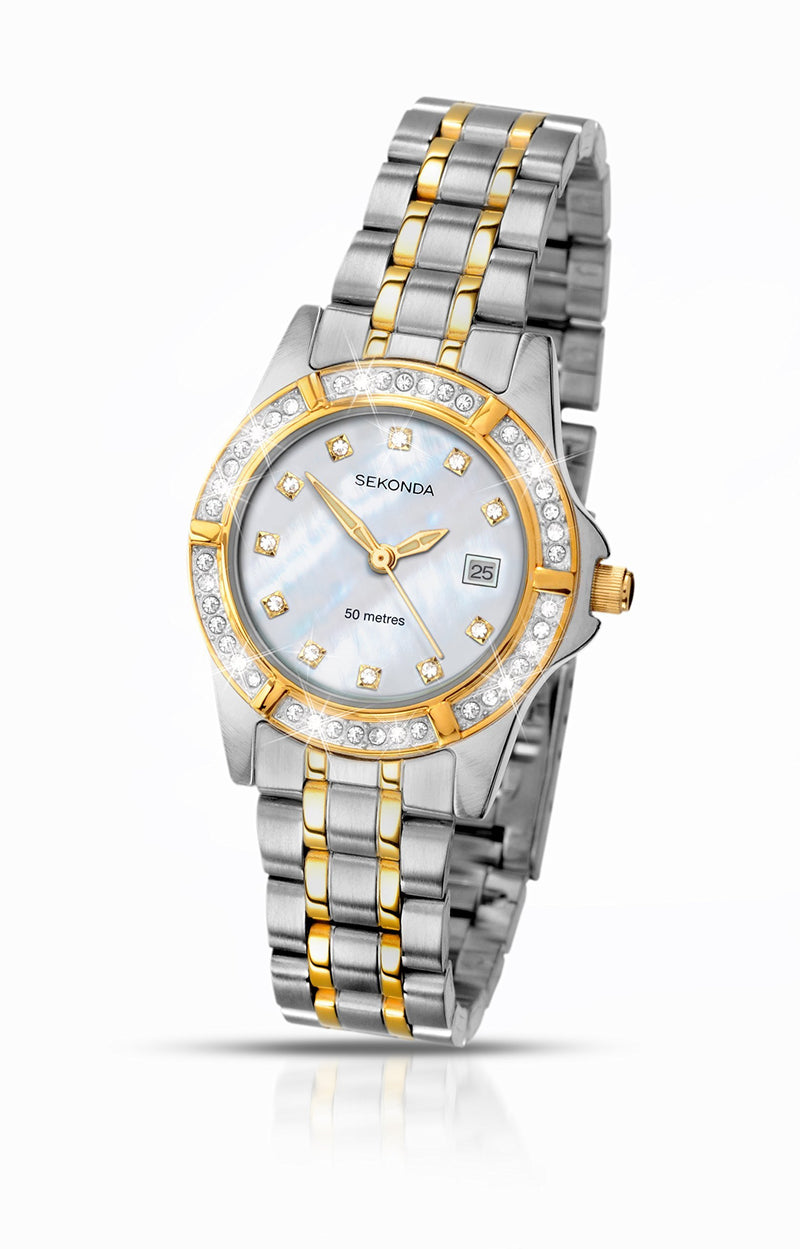 [Australia] - Sekonda Ladies Stone Set Dress Watch Silver/Gold 