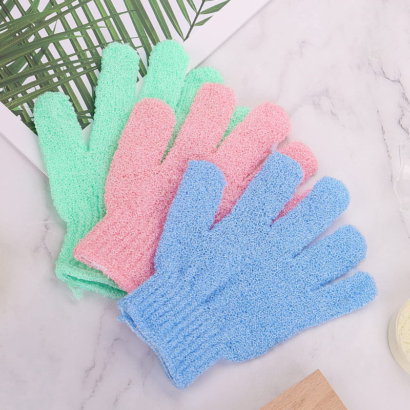 [Australia] - Sibba 6Pcs Exfoliating Wash Gloves Dual Texture Bath Gloves for Shower Body Scrub Exfoliating Mitt Dead Skin Remover Exfoliator Mitten Natural Body Loofah Washcloth Green, blue, pink 