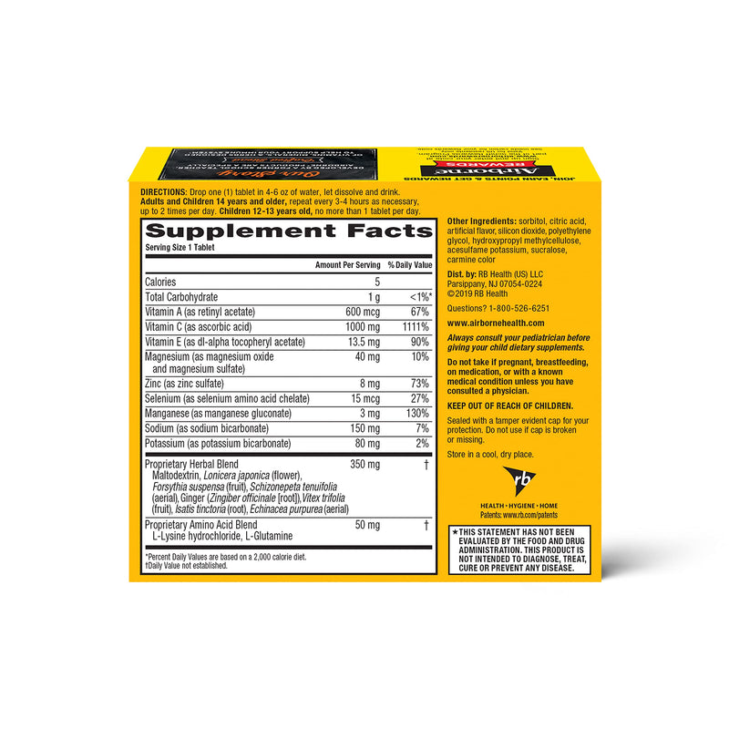 [Australia] - Airborne 1000mg Vitamin C with Zinc Effervescent Tablets, Immune Support Supplement with Powerful Antioxidants Vitamins A C & E - (30 count box), Very Berry Flavor, Fizzy Drink Tablets, Gluten-Free 