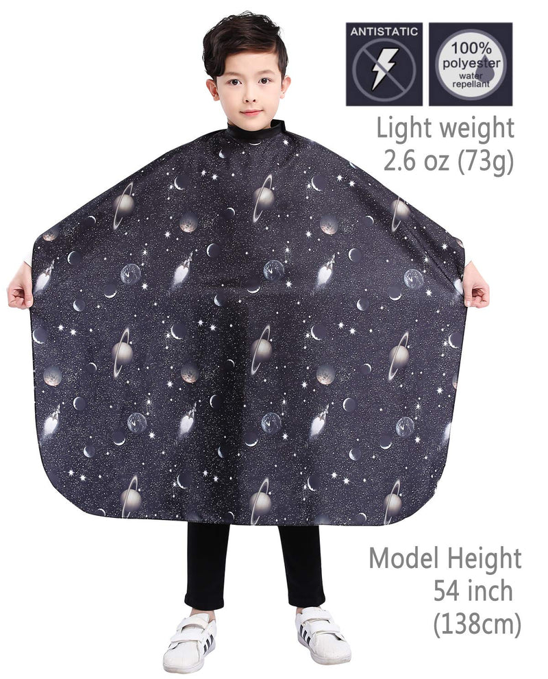 [Australia] - Kids Haircut Barber Cape Cover for Hair Cutting,Styling and Shampoo, for Boys - Black Space Printing 