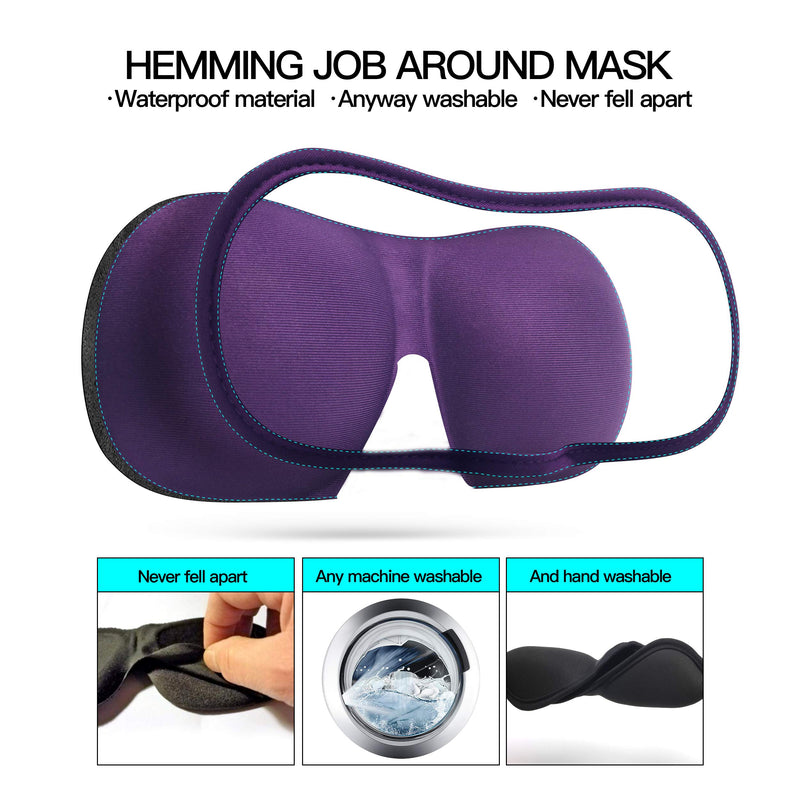 [Australia] - 3D Eye mask for Sleeping,Machine Washable, Sleep Mask for Women, Blinder Blindfold Airplane with Travel Pouch (Black +Purple) Black +Purple 