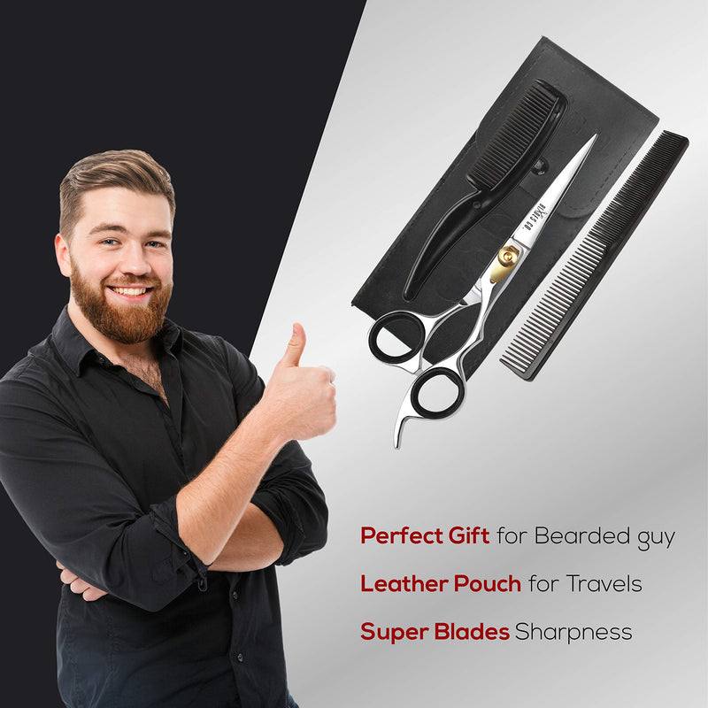 [Australia] - Blades Co. Stainless Steel Hair Cutting Scissor, Professional Salon Shears For Beard Trimming, Mustache And Grooming Hair - 6.5 Inch Barber Scissor For Men And Women With Comb And Pouch 