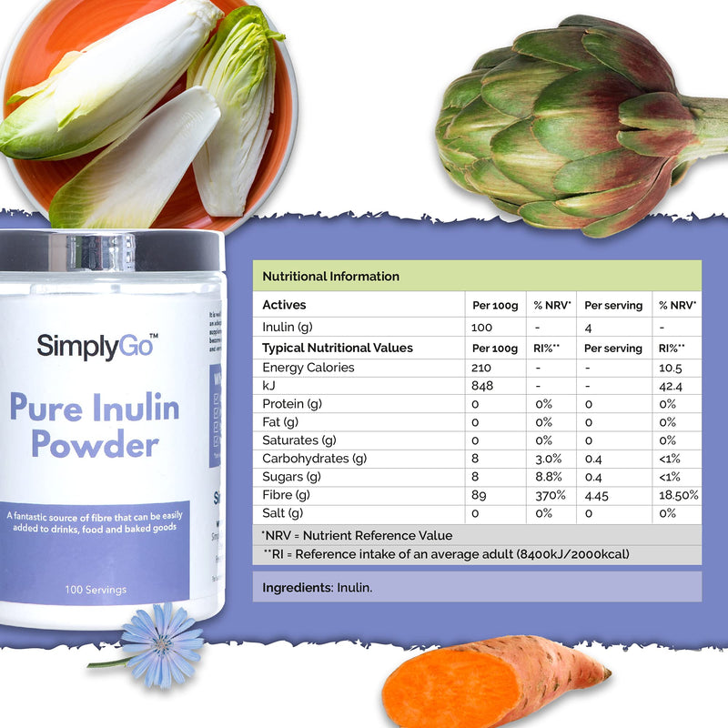[Australia] - SimplyGo Pure Inulin Powder | 500g | 100 Servings | Great Source of Soluble Dietary Fibre | Prebiotic Supplement | Vegan Friendly | Resealable Tub for Ease 