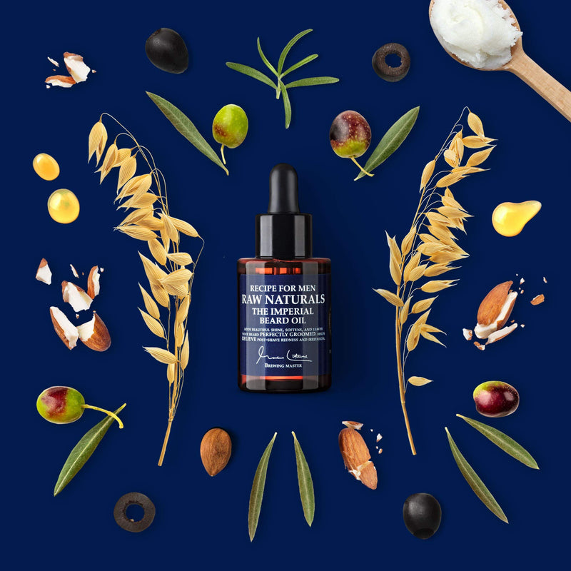 [Australia] - Raw Naturals IMPERIAL BEARD OIL for Men | Natural Beard Growth Oil with soothing Almond & Oat | Conditions, softens and shines | Natural product from Swedish Skincare Microbrewery | 50ml 