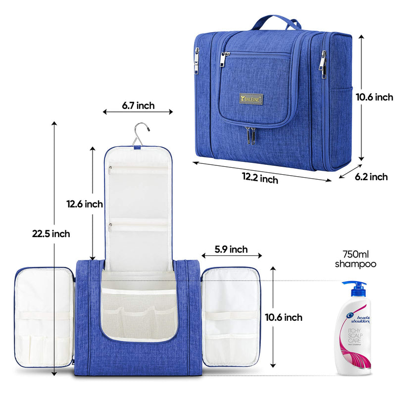 [Australia] - BALEINE Large Toiletry Bag for Women and Men, Water-Resistance Cosmetic Bags for Toiletries with Hanging Hook, Makeup Organizer for Travelling (Blue) Blue 