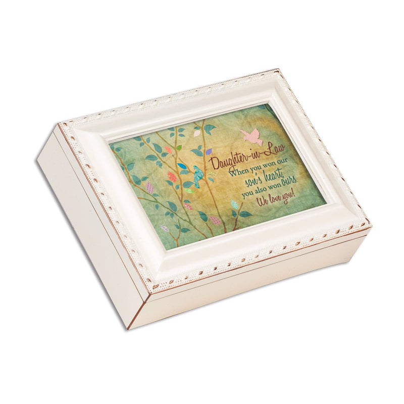 [Australia] - Cottage Garden Daughter-in-Law Ivory Finish with Brushed Gold Color Trim Jewelry Music Box - Plays Song You Light Up My Life 