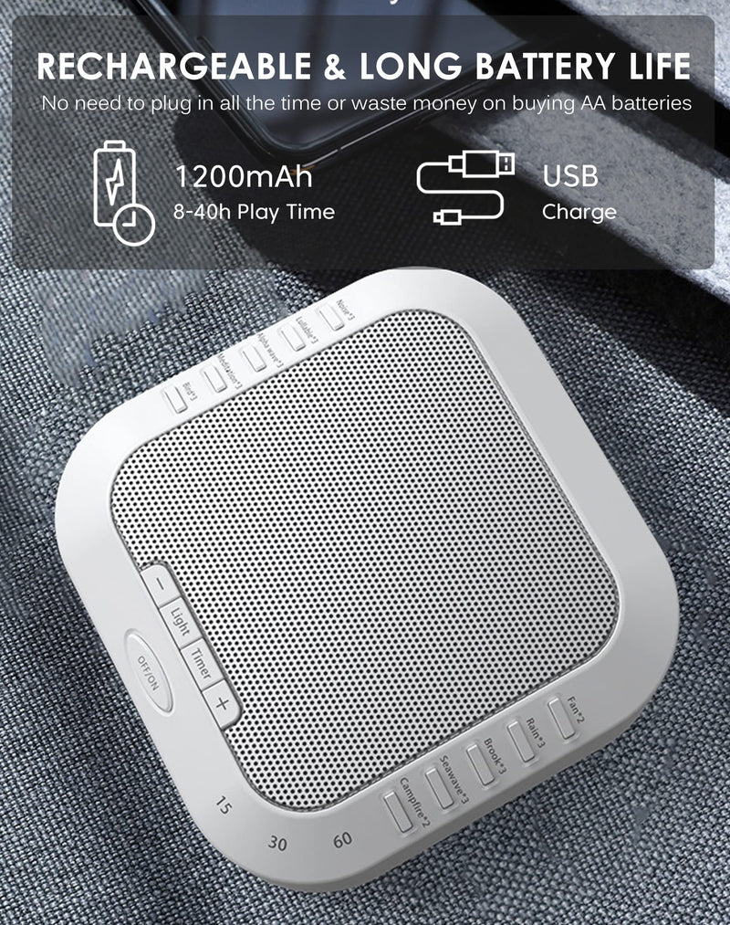 [Australia] - Sound Machine Portable White Noise Machine for Adults Baby Sleep Sounds with 28 Soothing Sounds and Night Lights with Sleep Timer, Fan, Ocean, Brook, Rain Sounds Lullabies USB Rechargeable 