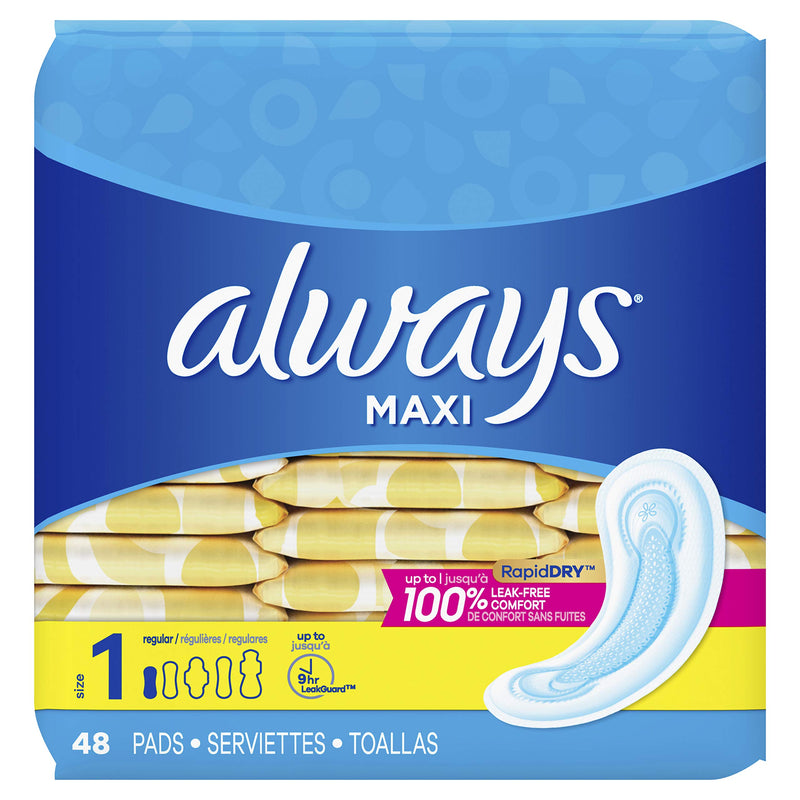 [Australia] - Always Maxi Unscented Pads without Wings, Regular, 48 Count 48 Count (Pack of 1) 