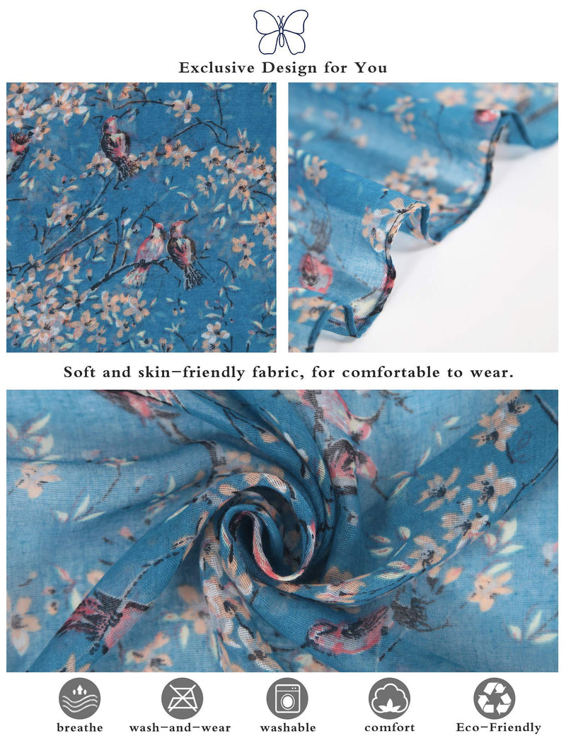[Australia] - DiaryLook Ladies Women's Fashion Bird Print Long Scarves Floral Neck Scarf Shawl Wrap (Blue ) Bird Print 