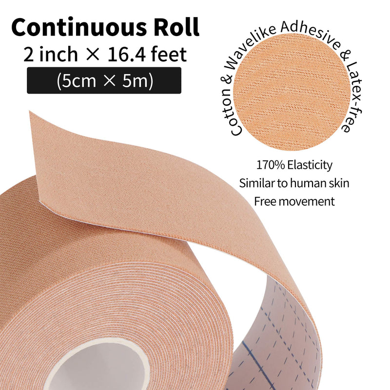 [Australia] - Kinesiology Tape 4 Rolls K Sports Tape for Knee Support and Muscle Pain Relief, Uncut Physio Tape Elastic Therapeutic Designed for Athletes Injury Recovery (Beige) 