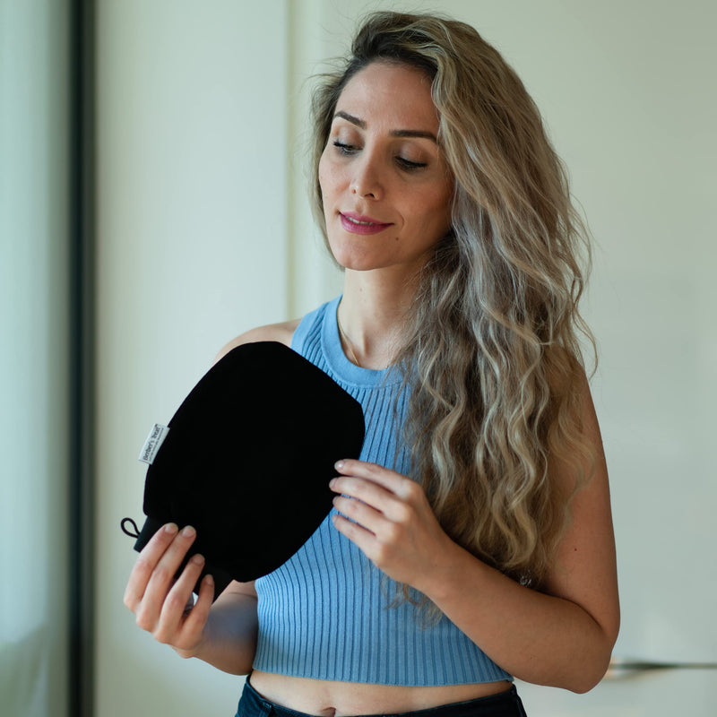 [Australia] - Berber's Treat Kessa Exfoliating Glove - Scrub and Remove Dead Skin Cells, Ingrown Hair Treatment, Tan Remover Mitt (Black) Black 