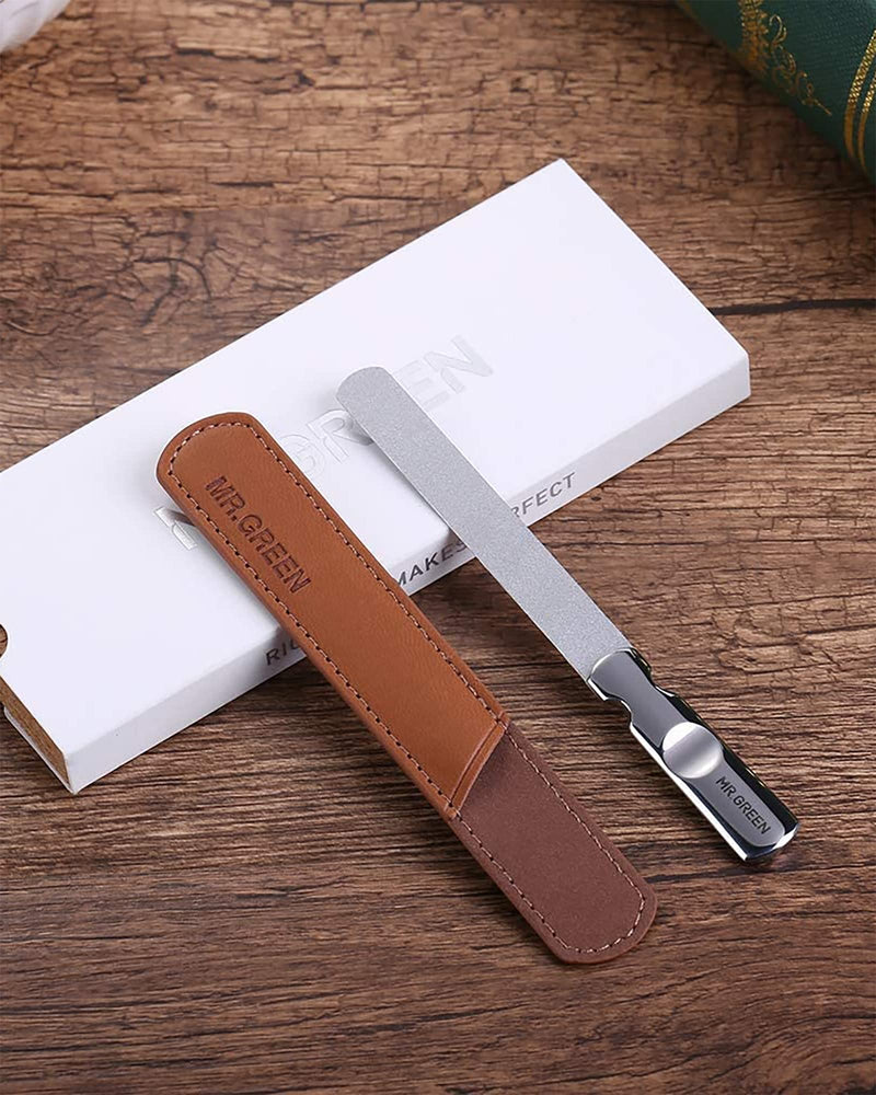 [Australia] - Stainless Steel Nail File with Anti-Slip Handle and Leather Case, Double Sided and Files Nails Easily for Men and Woman 