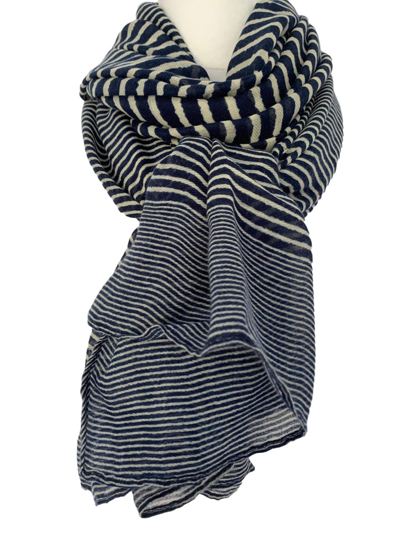 [Australia] - Purple Possum® Striped Scarf Ladies Stripy Stripes Wrap Large Shawl Oversized Nautical Navy Blue 