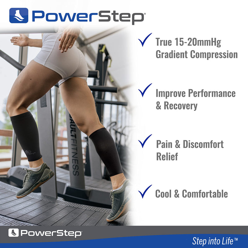 [Australia] - Powerstep Compression Calf Sleeve, 15-20mmHG Gradient Compression, Pain and Discomfort Relief, Improved Performance and Recovery, for Men and Women, Black, Women's Extra Large 