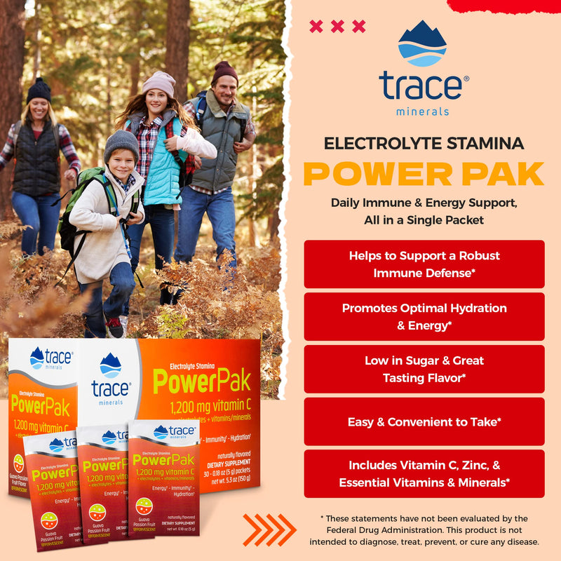 [Australia] - Trace Minerals – Power Pak (Guava Passion Fruit) | Electrolyte Powder Packets with Vitamin C & Zinc | Powerful Hydration, Immune & Energy Support with Essential Vitamins & Minerals (30 Packets)… (1) 1 