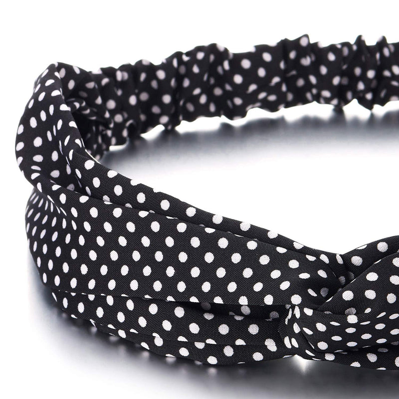 [Australia] - COOLSTEELANDBEYOND Boho Gypsy Hippie Polka Dot Hair Head Wrap Turban Headband Knot Crossed Hairband White Black Polka 