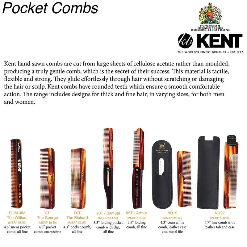 [Australia] - Kent Handmade Coarse and Fine Toothed Pocket Comb for Men, 11 cm, 1 Count (Pack of 1) 
